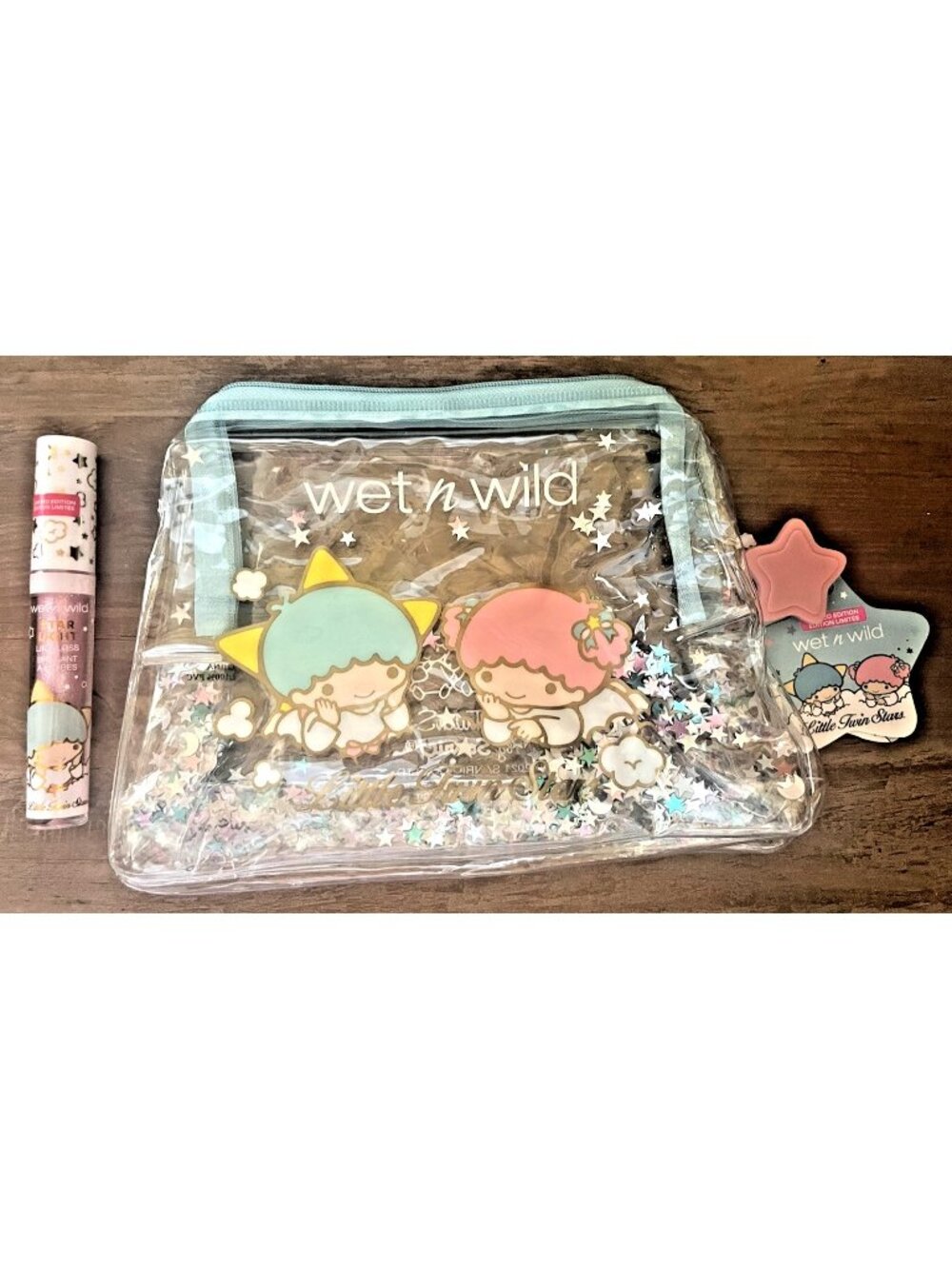 wet n wild Little Twin Star makeup bag & lip gloss my lucky star New Tags Sanrio